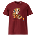 Natural Order organic cotton tee in deep red featuring owl watercolor artwork and natural order text