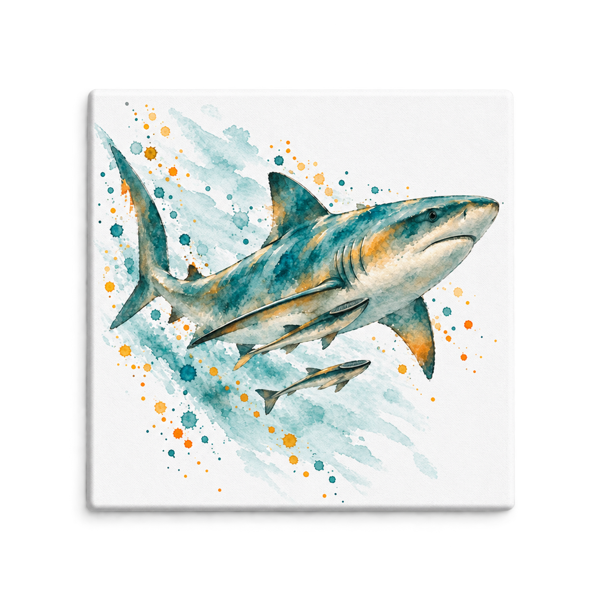 Shared Current watercolor shark and remora canvas print from the GéCa Symbiosis collection
